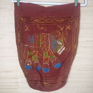 Rust Orange Indian Embroidered Elephant Fabric Hobo Backpack Bag